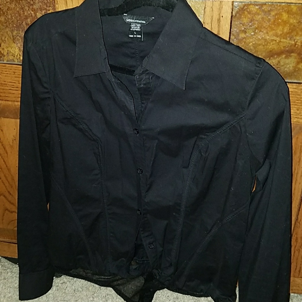 Black Button down body suit dress shirt